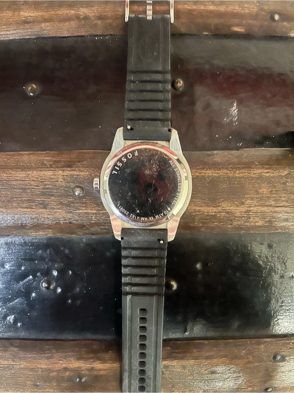 Vintage Fossil Men's Yellow Dial Watch with Black Rubber Strap
